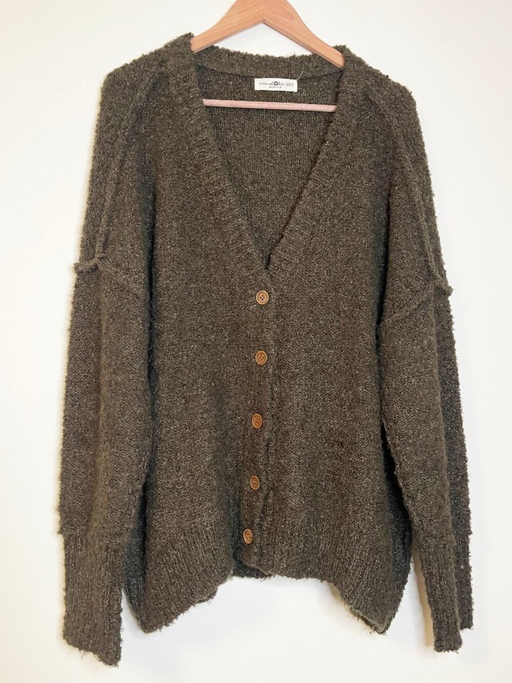 Natural Life Brown Like-A-Hug Boucle Cardigan Oversized Wool Blend Sweater XS/S